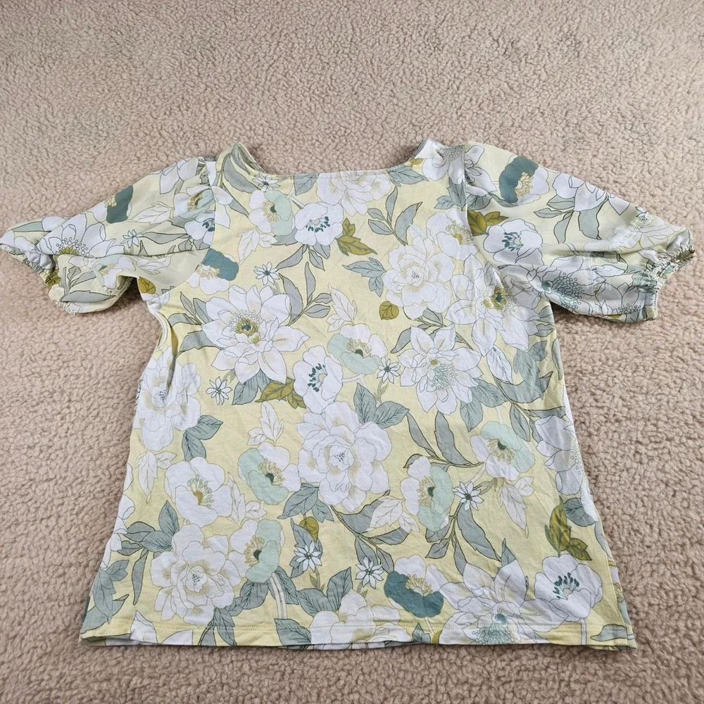 Loft Blouse Women SP Yellow Floral Puff Sleeve Scoop Neck Cottagecore Casual